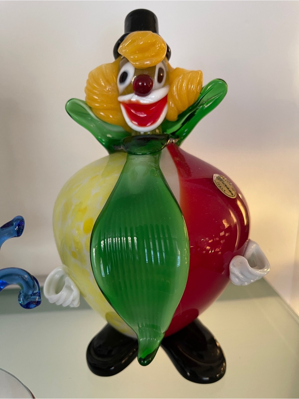 Murano Multicolor Clown Glass Figurine - Red, Green, Yellow, Black, White